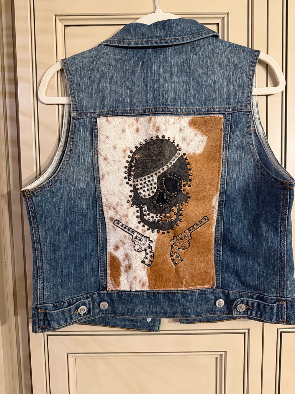 Thread & Supply Genuine Western Cowhide Hair On Hide Denim Jean Jacket Vest Lg